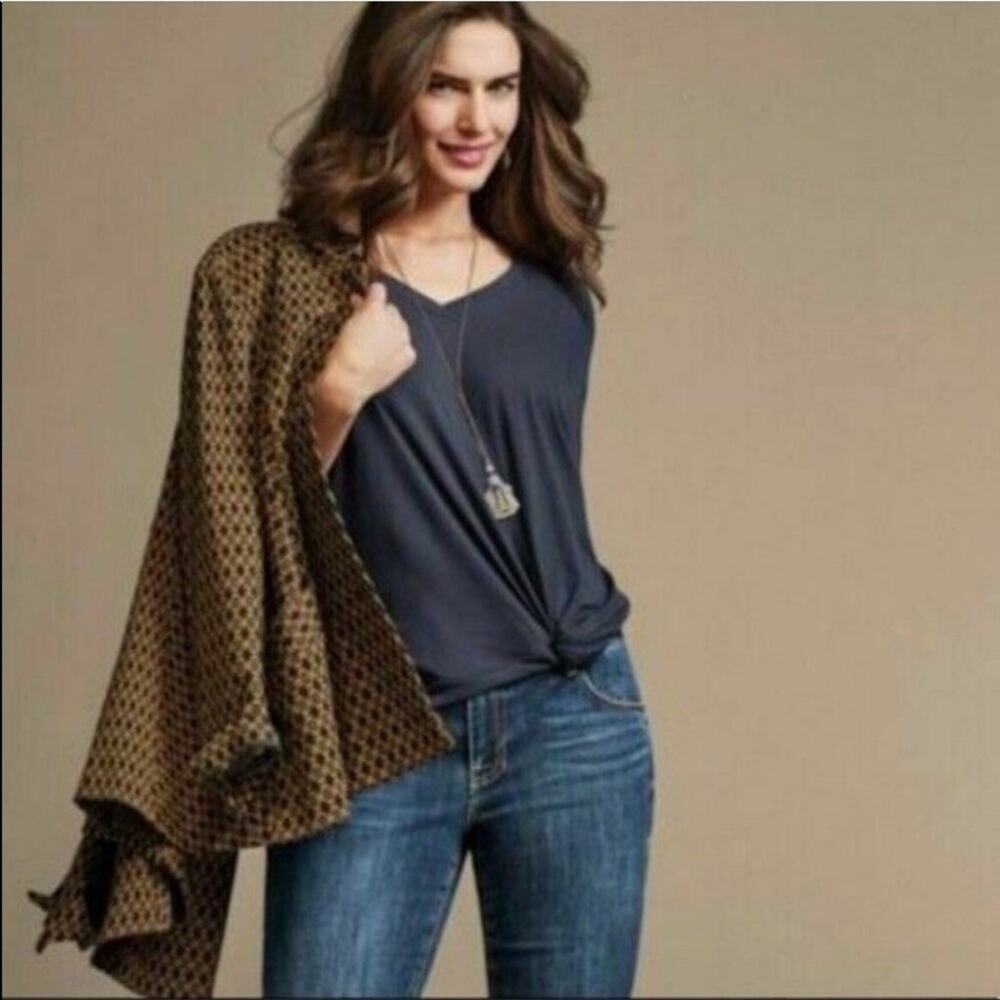 Cabi blue gray v neck jersey knit top size Medium #5190
